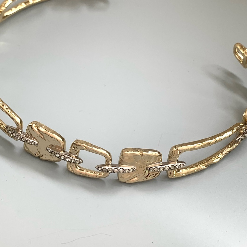 ALEXIS BITTAR • Gold Silver Chain Link Crystal Abstract Buckle Choker Necklace